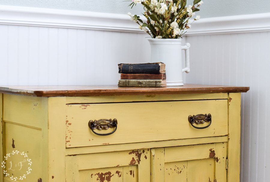 Oak Washstand Makeover With Milk Paint Mustard Seed Yellow Lost