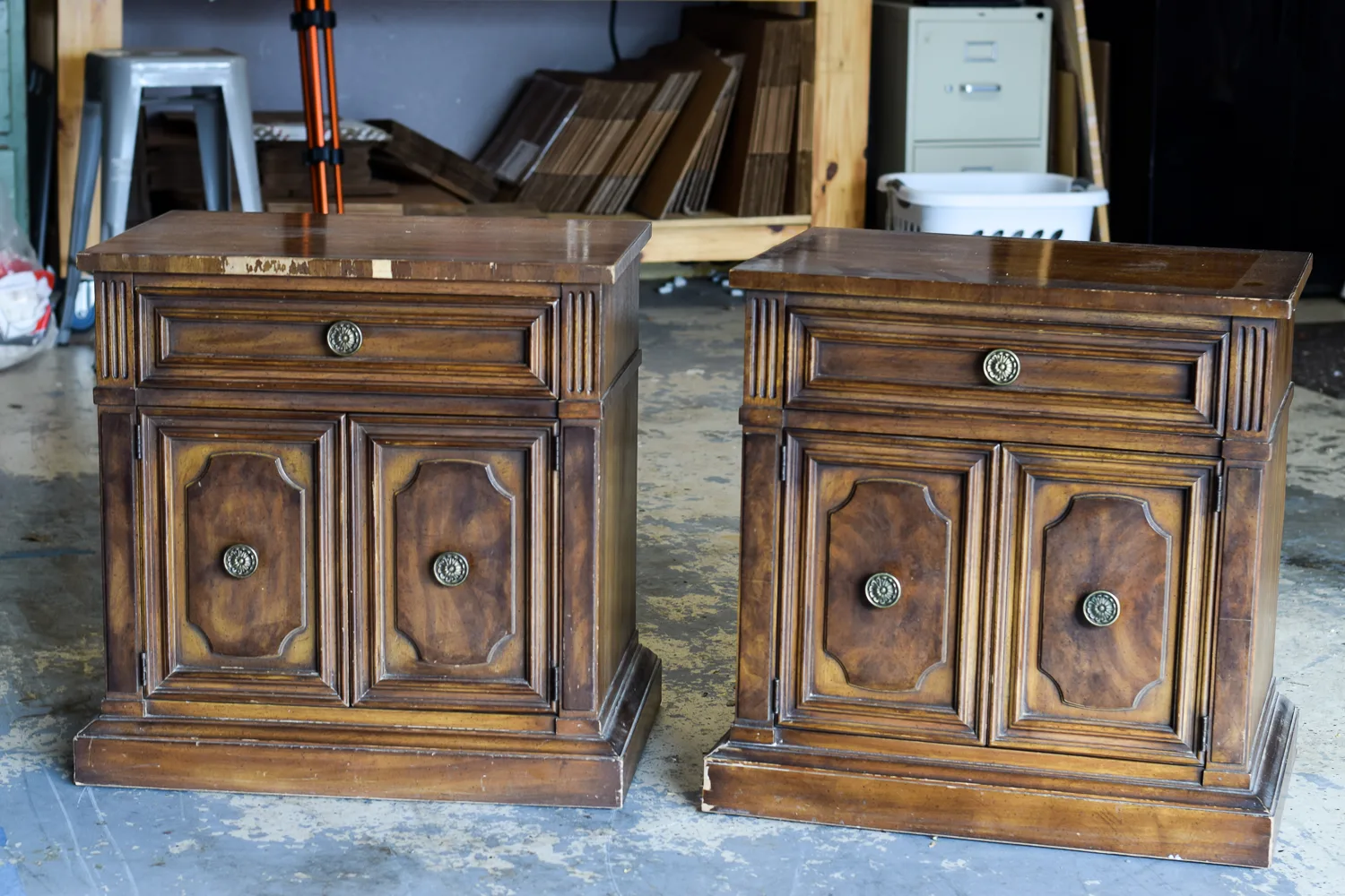 A pair of old nightstands